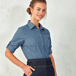 Women's poplin cross-dye roll sleeve shirt